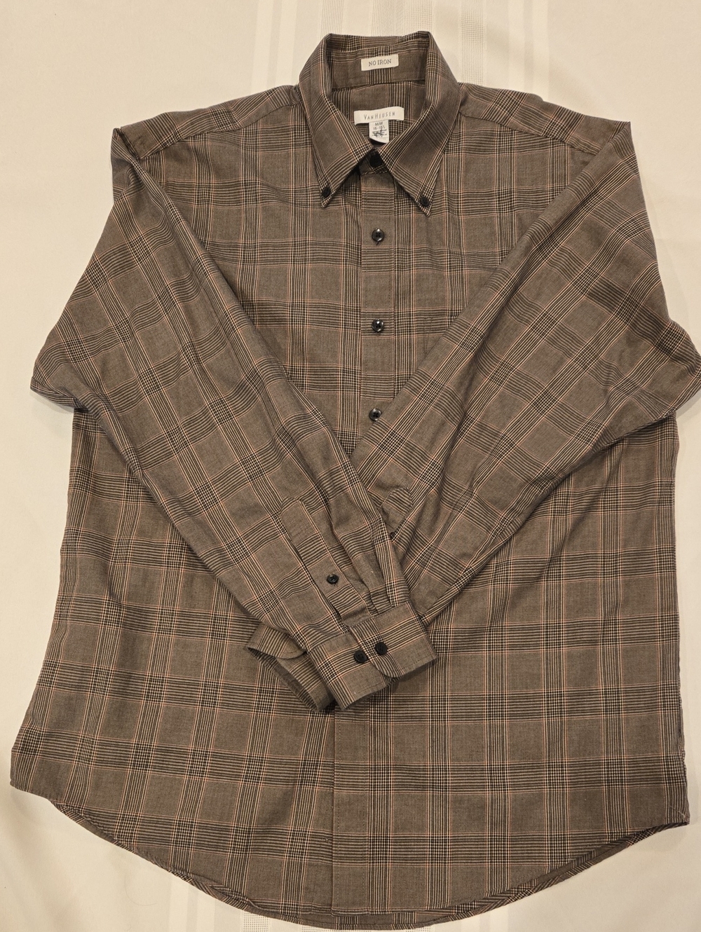 Van Heusen Brown Plaid Button-Down Dress Shirt